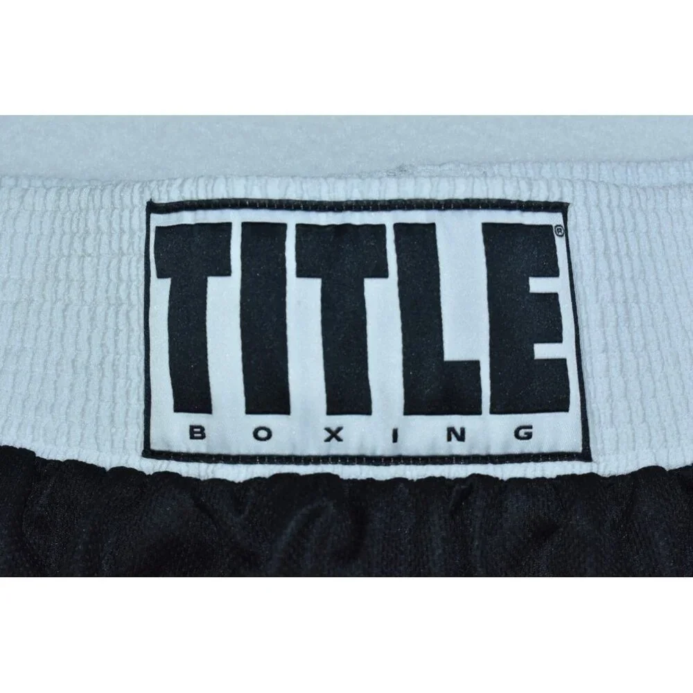 Title Boxing Mens Trunks Size L Black/White Elastic Waist Shorts 7" Inseam - Picture 3 of 12
